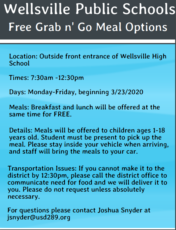 Free "Grab and Go" meal options begin Monday, March 23rd.